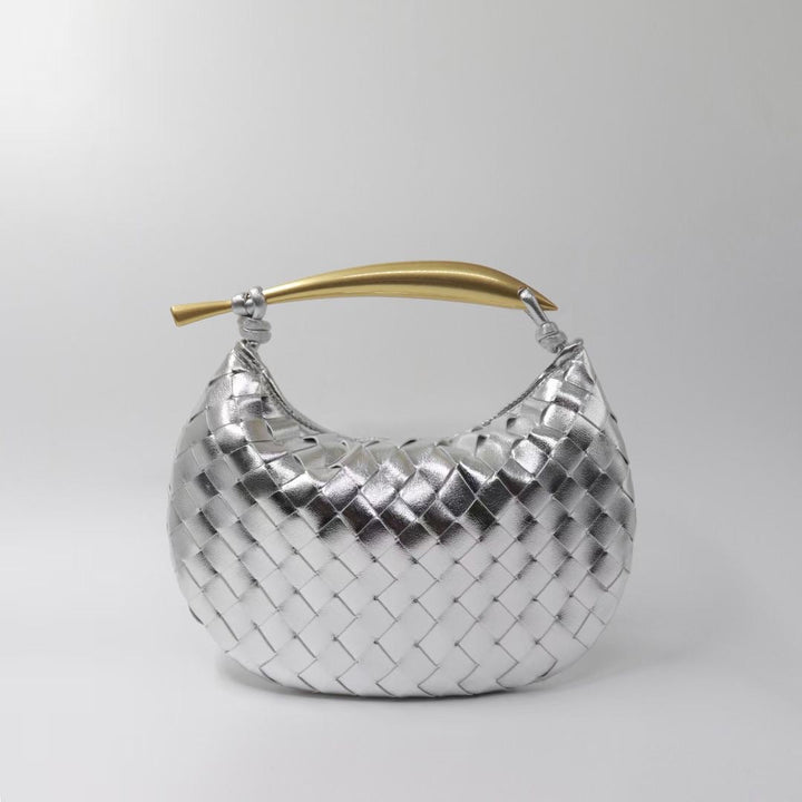 woven crescent shoulder bag with gold sculpted handle - KLLUONEL