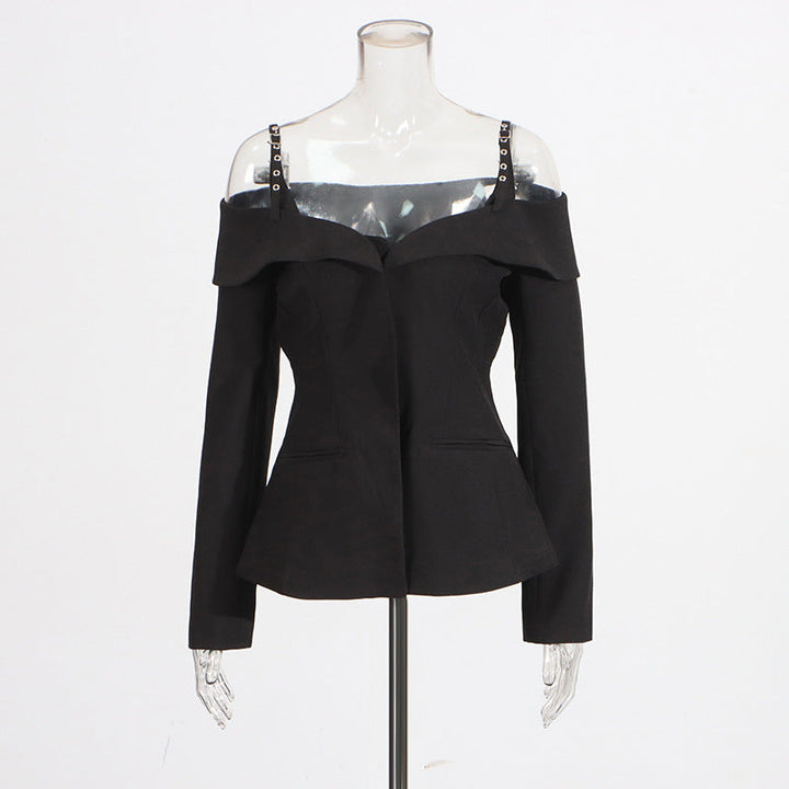 Off-shoulder tailored blazer with strap detail - Vynciru