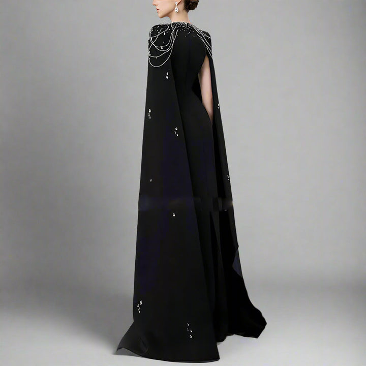 embellished column dress with shoulder cape - Nomalh