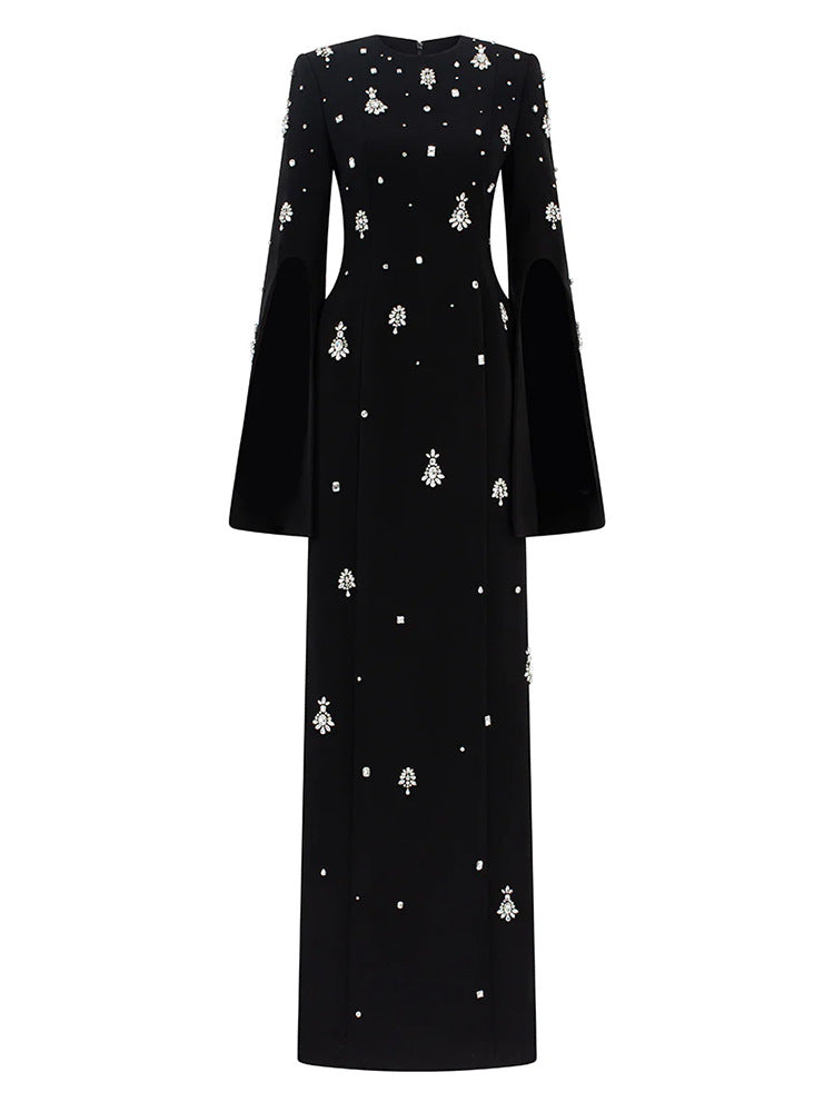 Long-sleeve embellished gown with cape detail - Zuswy
