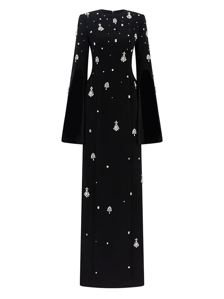 Long-sleeve embellished gown with cape detail - Zuswy