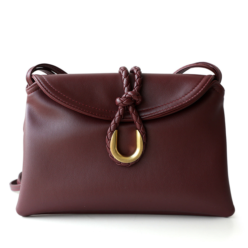 braided flap leather crossbody bag with gold hook detail – CELINEA