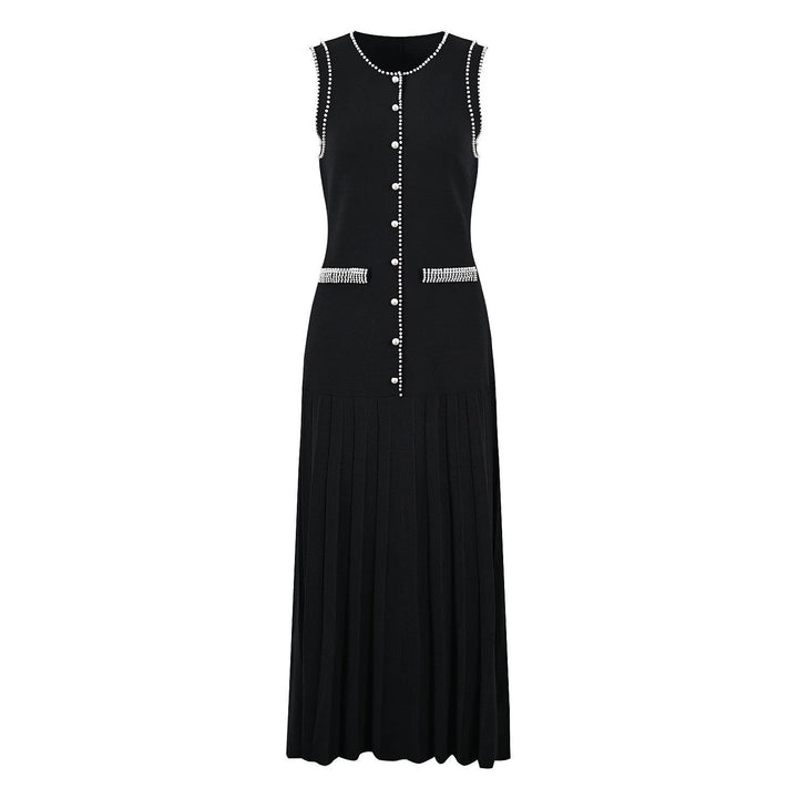 sleeveless pleated knit dress with pearl buttons – CELINEXI