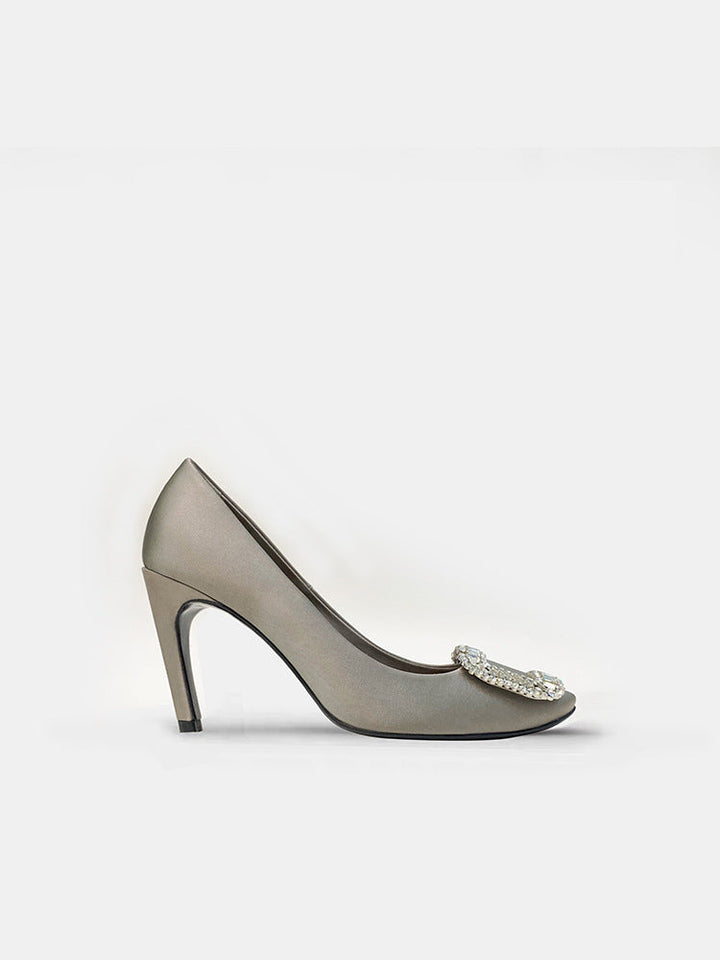 Ruby Satin Crystal Buckle Heels – ROSÉLUNE