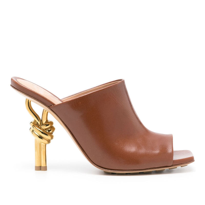 Gold Sculptural Heel Mule Sandals – NUDE