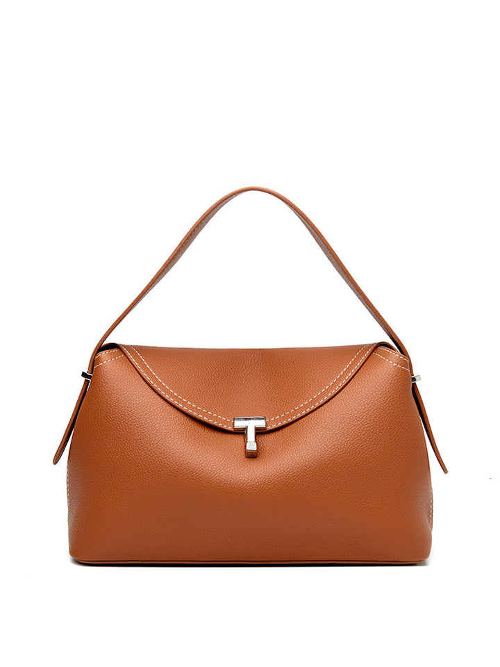 curved flap handbag with contrast stitching – TESSA