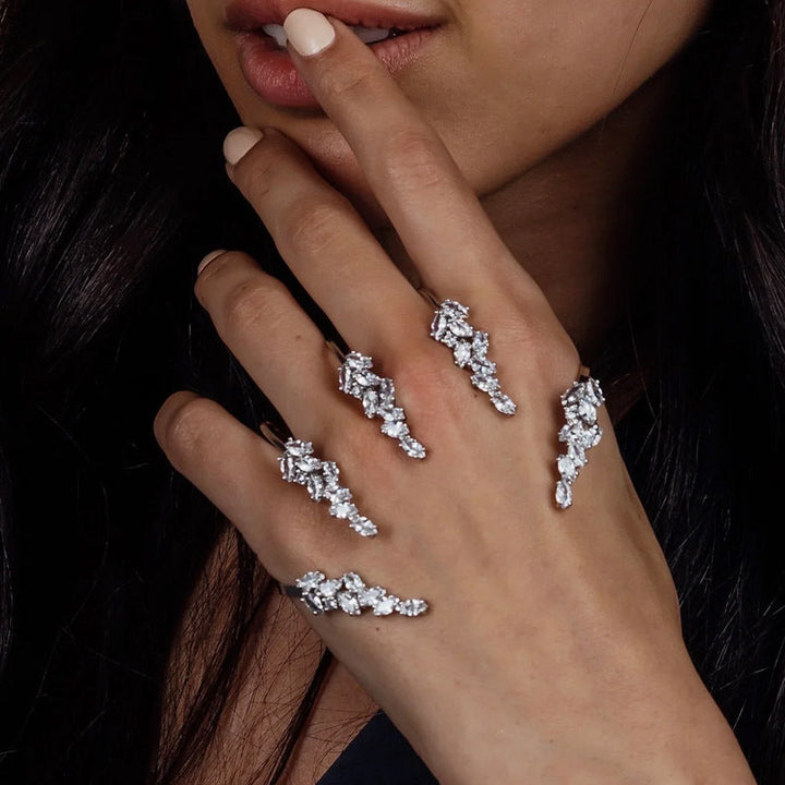 crystal cluster multi-finger ring – Acham