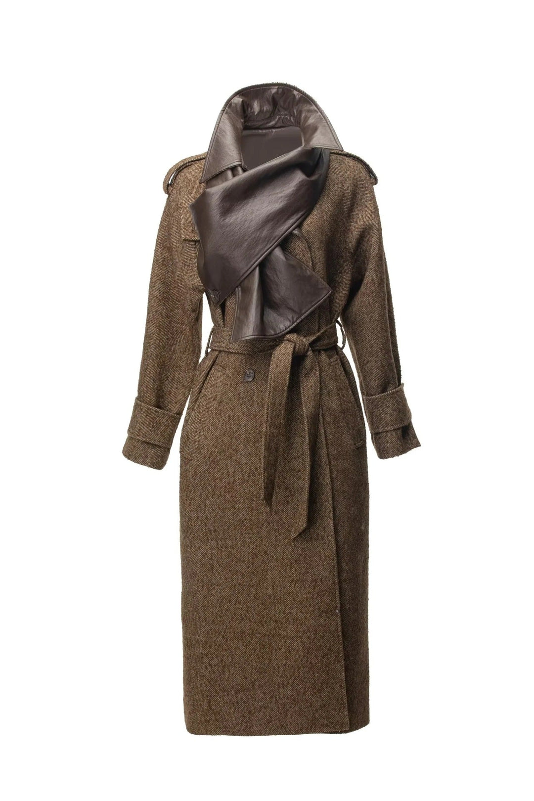 belted wool blend long coat with classic lapel – BRUNELLA