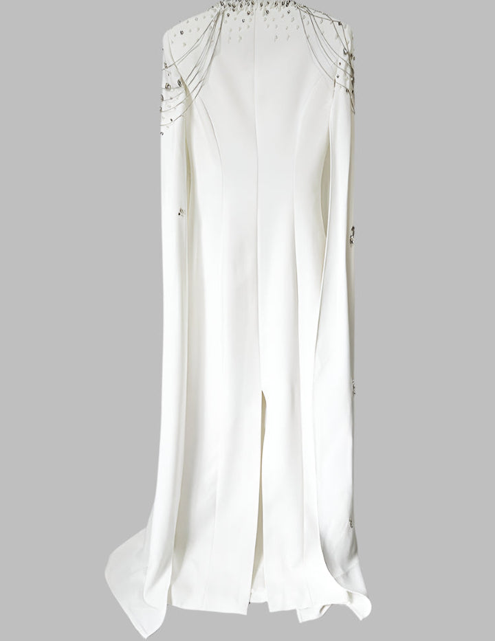 embellished column dress with shoulder cape - Nomalh