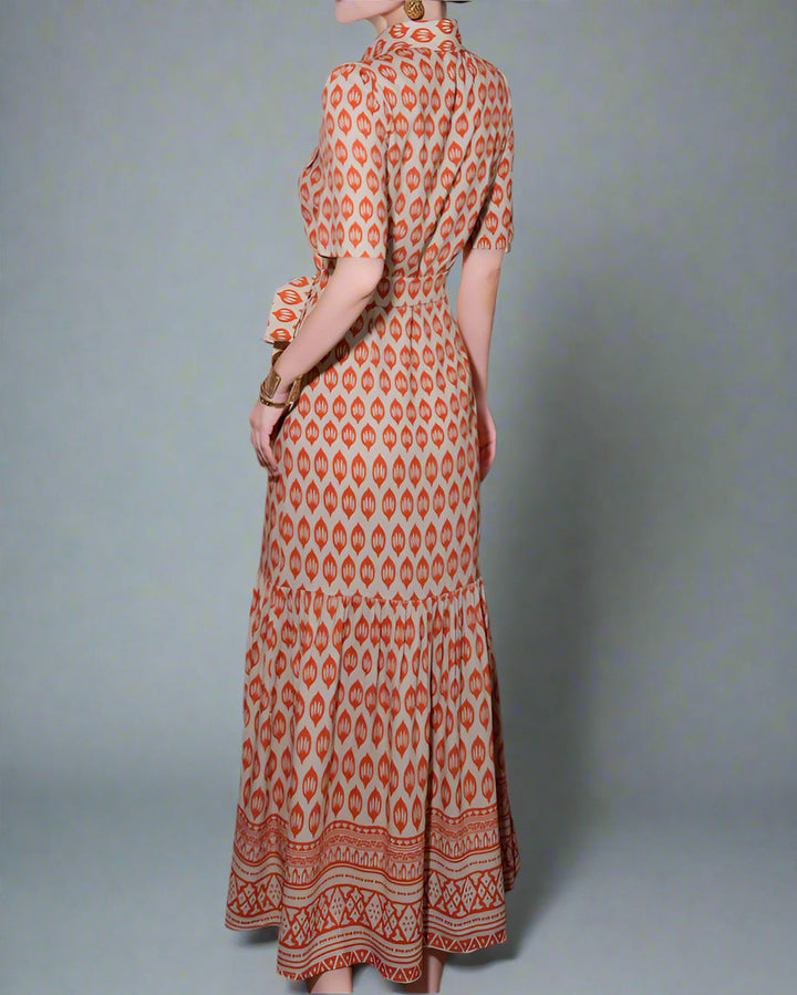 short-sleeve printed shirt dress with waist tie - ODD- ZARAJI