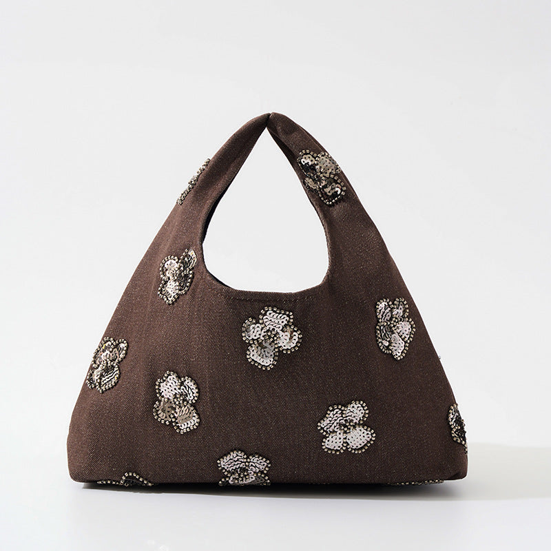 Sequin Flower Hobo Bag - Blush