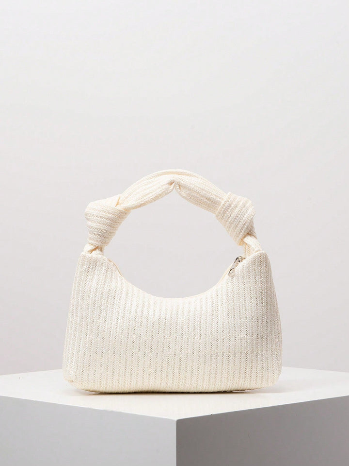 Knotted handle shoulder bag in woven cream raffia - Rutri