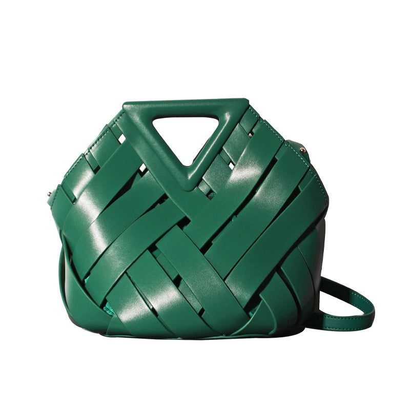 woven leather triangle-handle crossbody bag - Ahrana