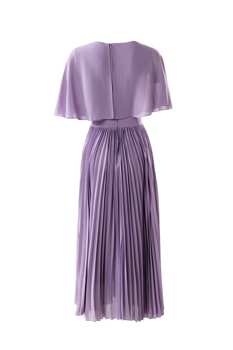 Pleated chiffon maxi dress with flutter sleeves – LILAC