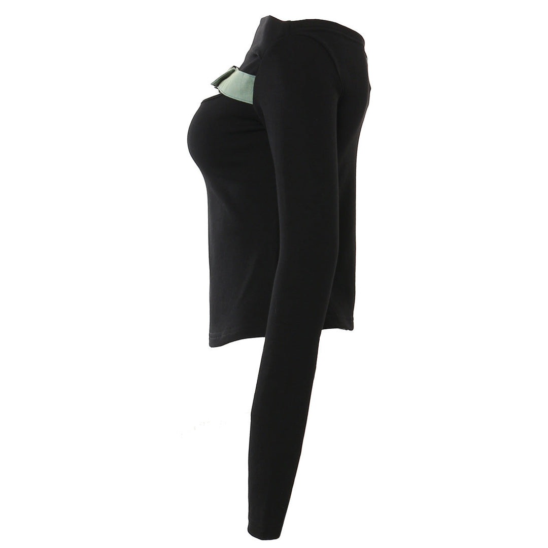 off-shoulder long sleeve top with buckle strap – SABER