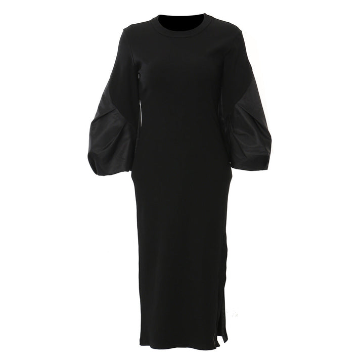 Long-sleeve bodycon midi dress with contrast puff sleeves – MOCHAIR