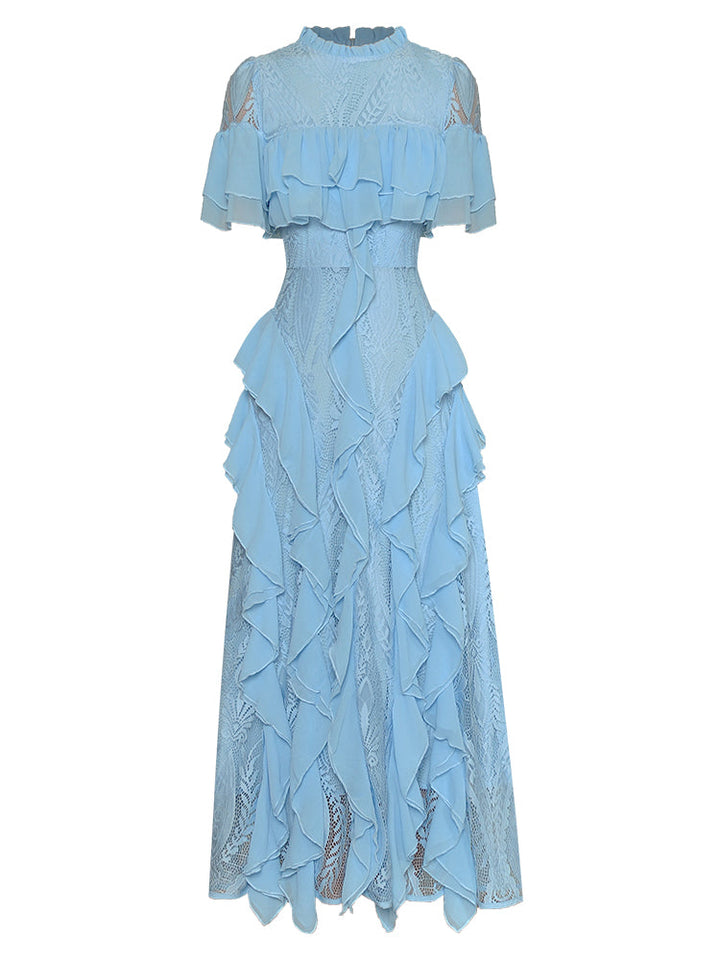 high-neck lace gown with cascading ruffles – Aanewxc