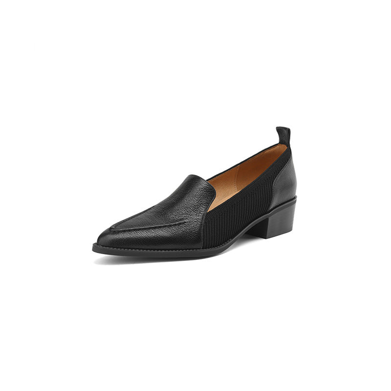 taupe leather block heel loafers with knit side panels – LENORA