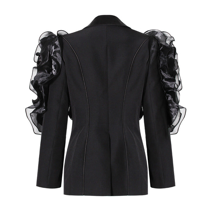 ruffled organza sleeve blazer with deep satin lapel - Jermien