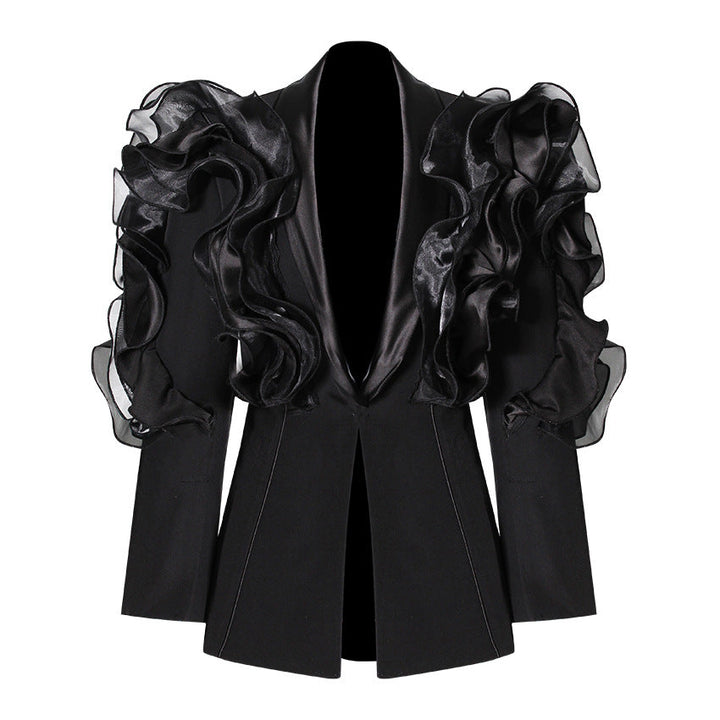 ruffled organza sleeve blazer with deep satin lapel - Jermien