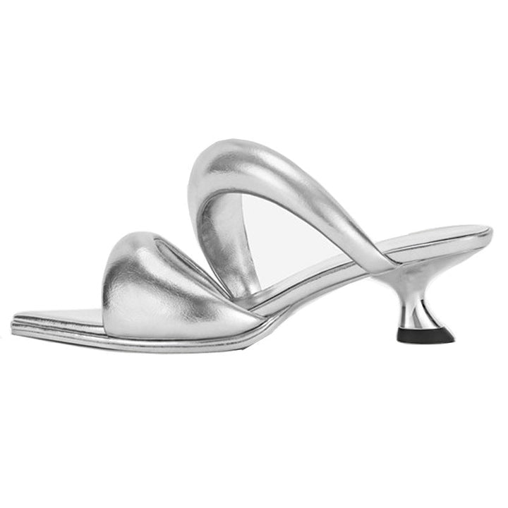 metallic cross-strap kitten heel mule – SILVER