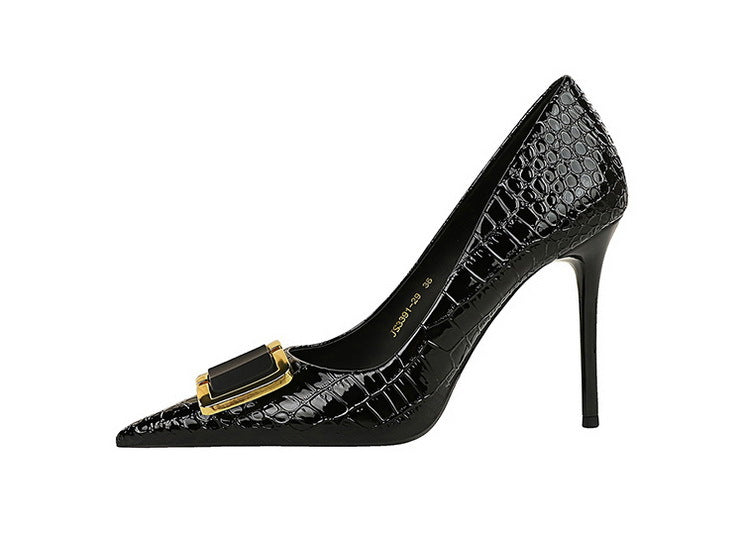 Croc Embossed Buckle Pointed Stiletto Heels – CROCO