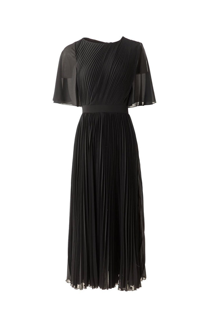 Pleated chiffon maxi dress with flutter sleeves – LILAC
