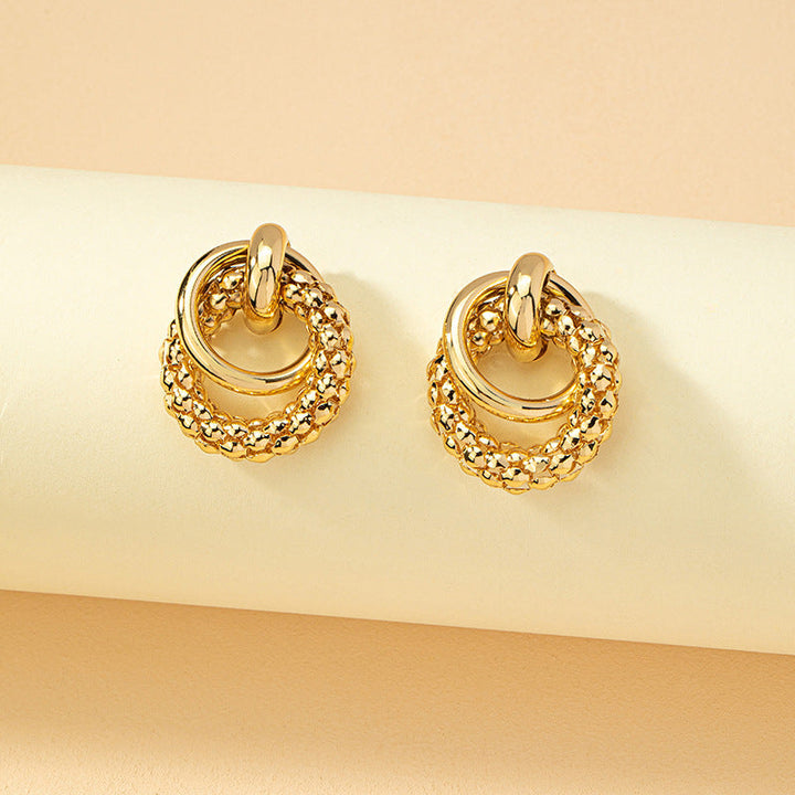 Triple hoop textured drop earring with polished finish - Ningu