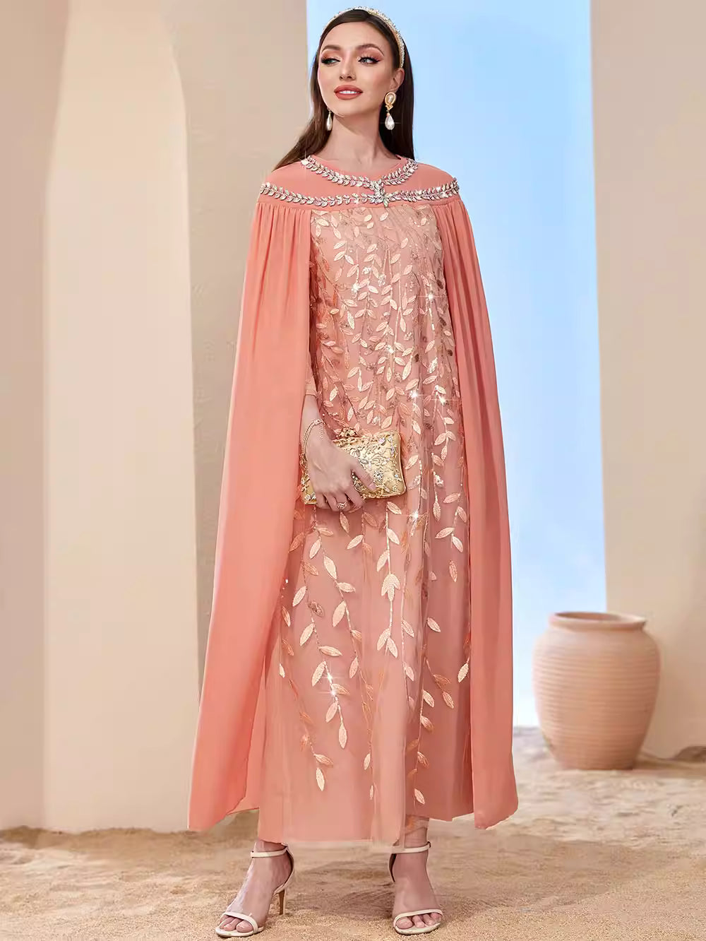 Elegant Long Sleeve Maxi Dress with Flared Skirt – ADELIA