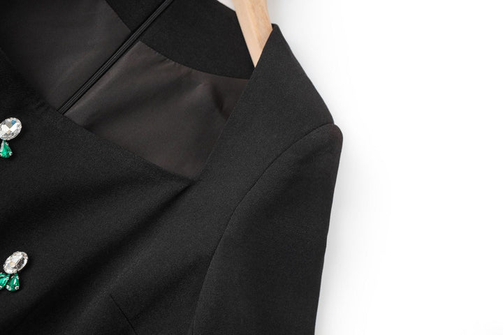 asymmetrical embroidered gown with emerald satin detail – NOIR