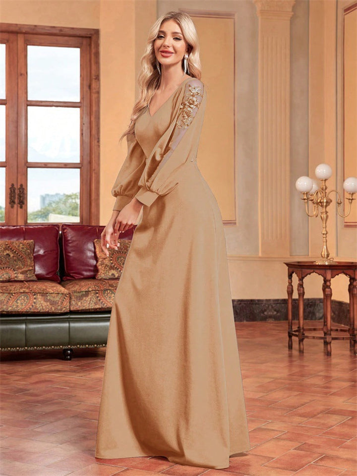 chiffon-sleeve evening gown with beaded waist – ODD- MIDNIGHT POISE