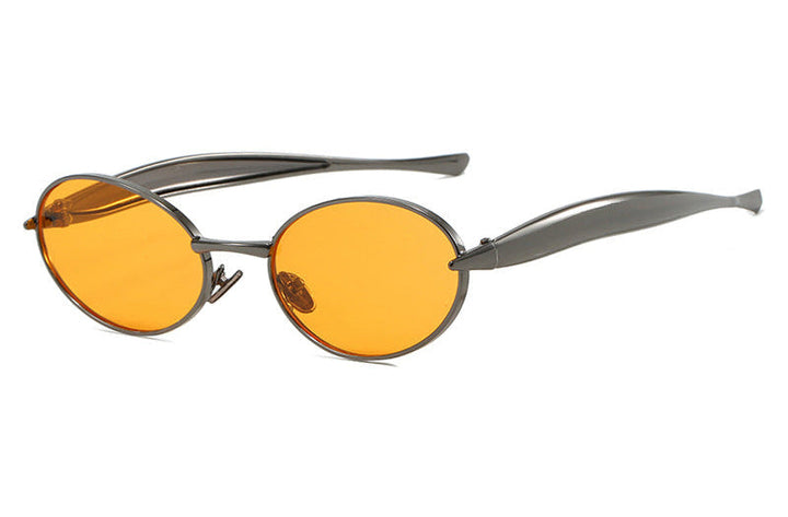 oval-frame metallic sunglasses with sculpted temples – AUWQA