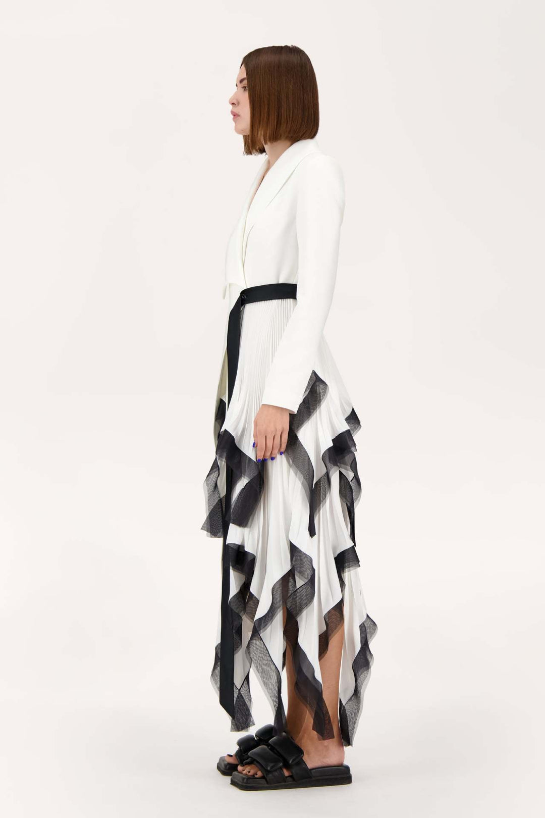 asymmetric wrap dress with pleated ruffle panel - ODD- ASTRID