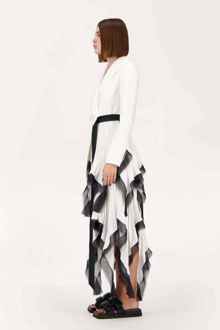 asymmetric wrap dress with pleated ruffle panel - ODD- ASTRID