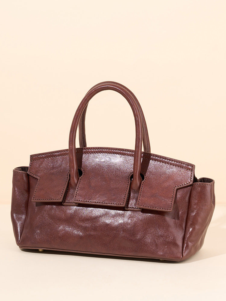 soft leather mini carryall with structured flap detail – CAMELIA