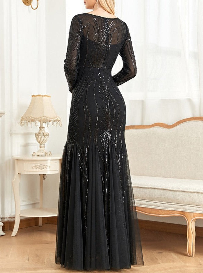 sequined mermaid gown with starburst pattern – ODD- Fistwqh