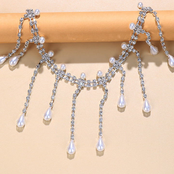 crystal choker necklace with pearl drop details - Aadshini
