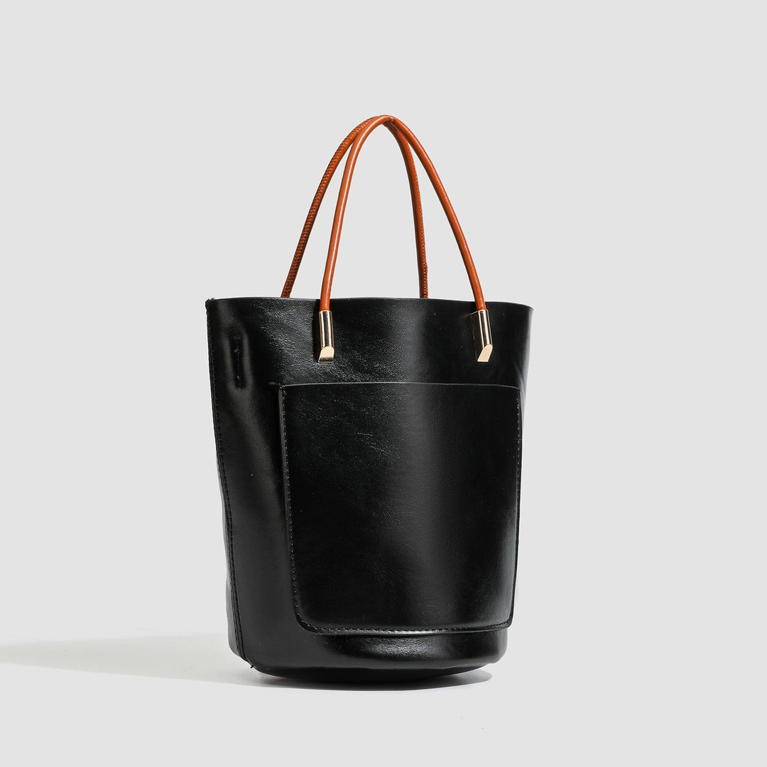Minimalist Black Bucket Tote Bag -  Handbag
