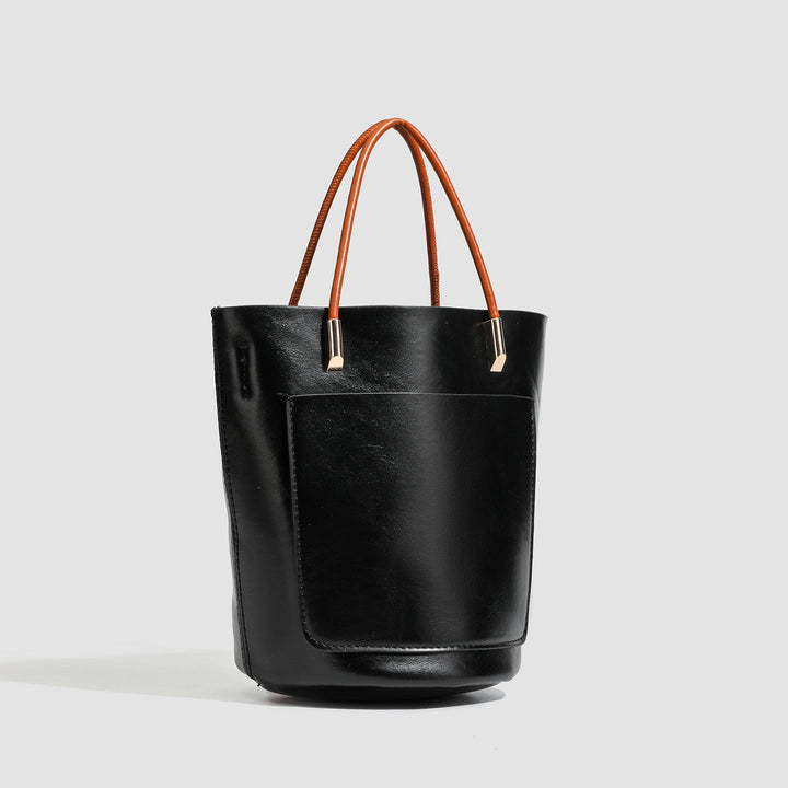 Minimalist Black Bucket Tote Bag -  Handbag