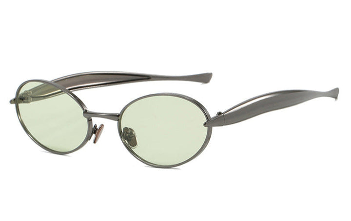 oval-frame metallic sunglasses with sculpted temples – AUWQA