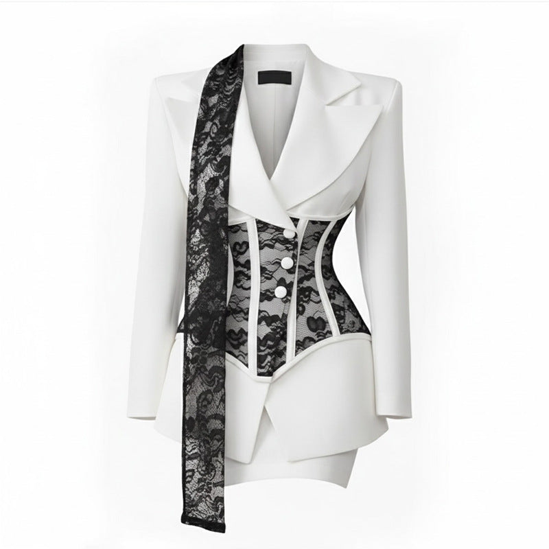 Chocolate Brown Lace Corset Blazer-ELAMO