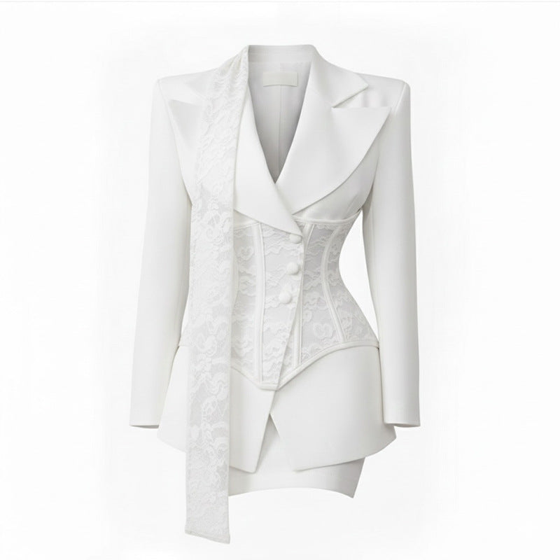 Chocolate Brown Lace Corset Blazer-ELAMO