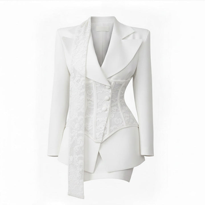 Chocolate Brown Lace Corset Blazer-ELAMO