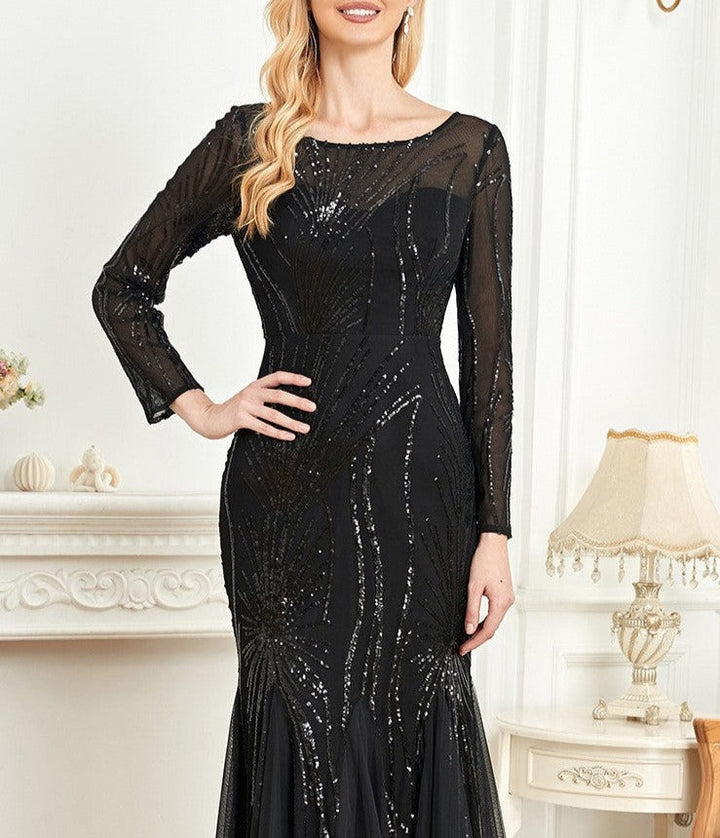 sequined mermaid gown with starburst pattern – ODD- Fistwqh
