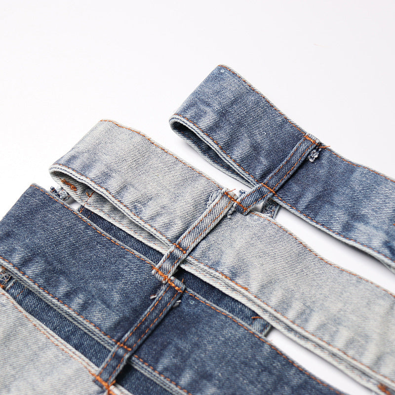patchwork denim waist belt skirt - ODD- Talikha