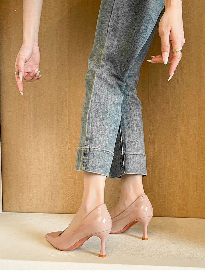pointed-toe patent leather pumps with mid heel - LINABU