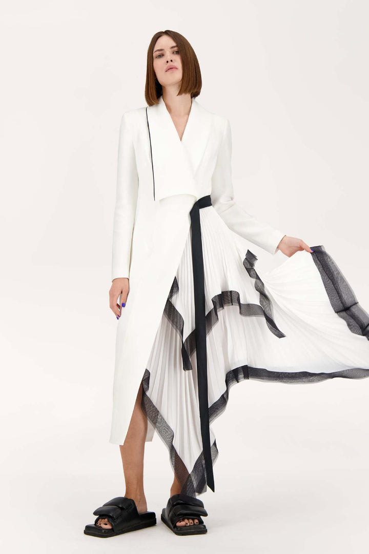 asymmetric wrap dress with pleated ruffle panel - ODD- ASTRID