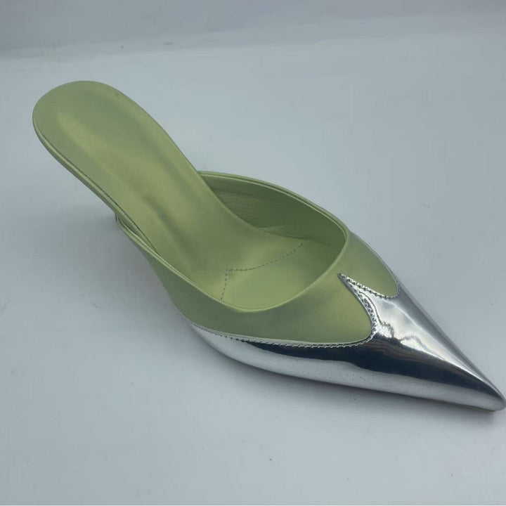 Silver Tip Satin Mule Heels - Modern