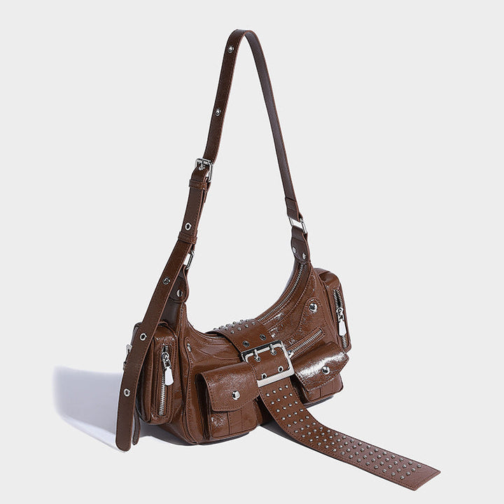 Metallic Buckled Shoulder Bag with Utility Pockets – NOVII