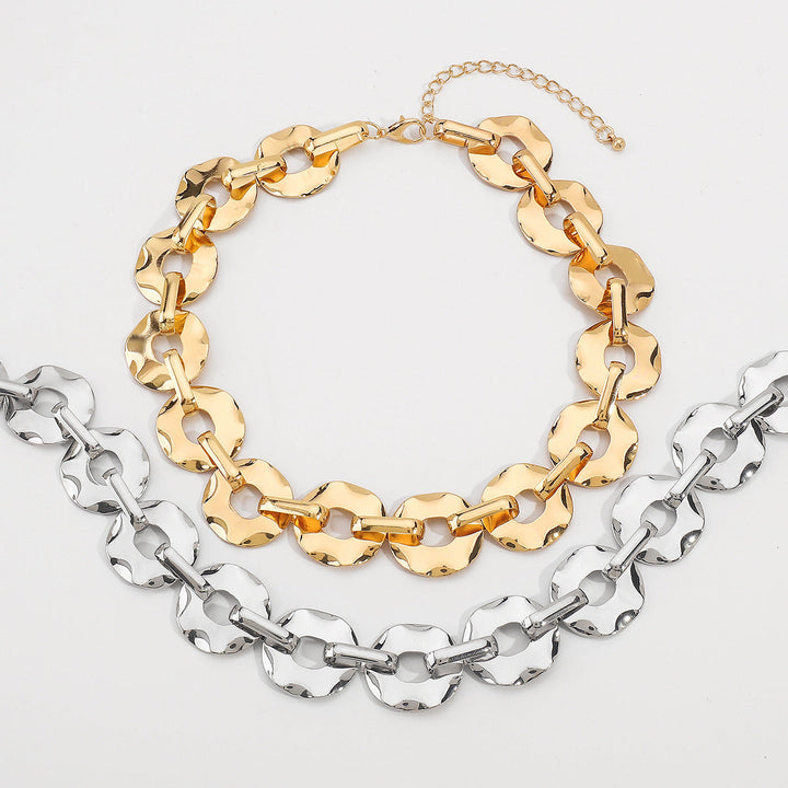 chunky link chain necklace with hammered disc details - REINAW